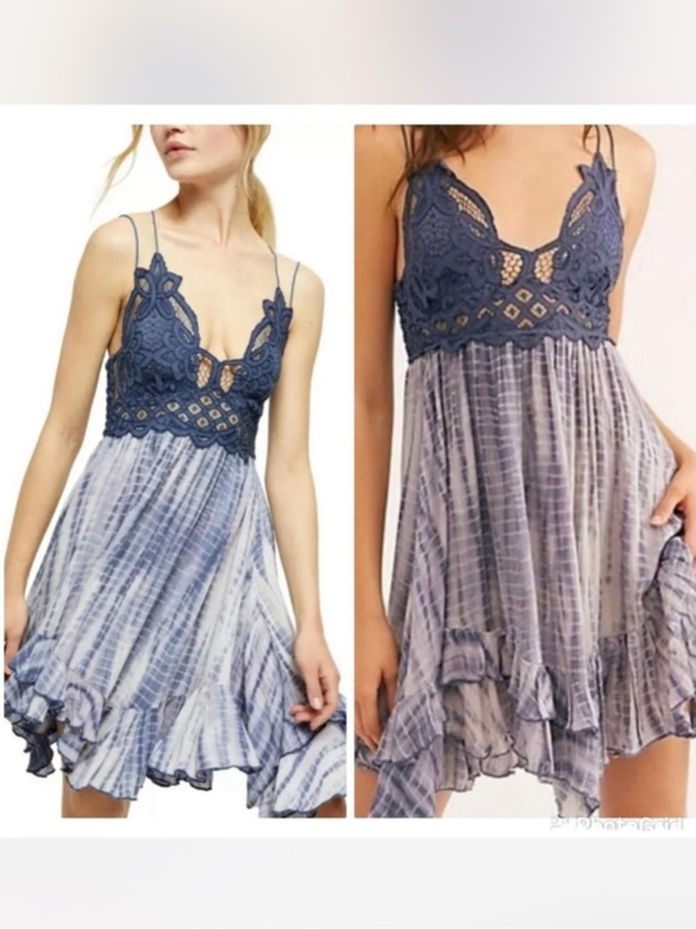 Free People Adella blue tie dye slip dress small